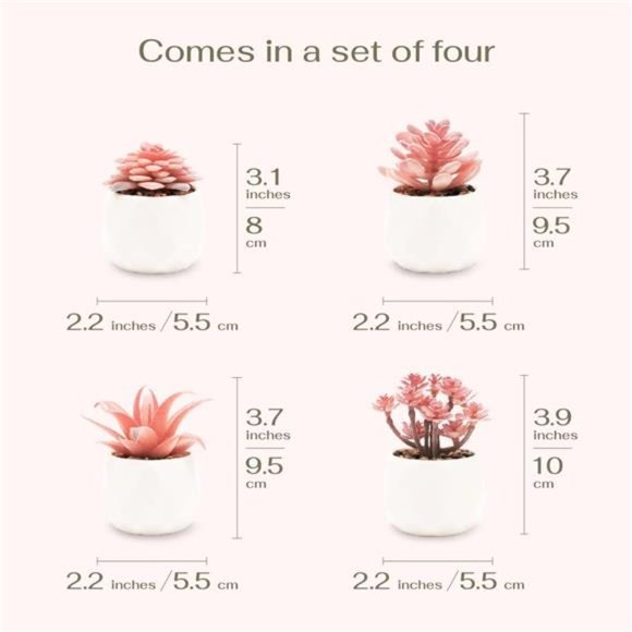 4 Pack Mini Succulents Plants Artificial in Pots-Rose Pink Small Fake Succulents - Picture 3 of 6